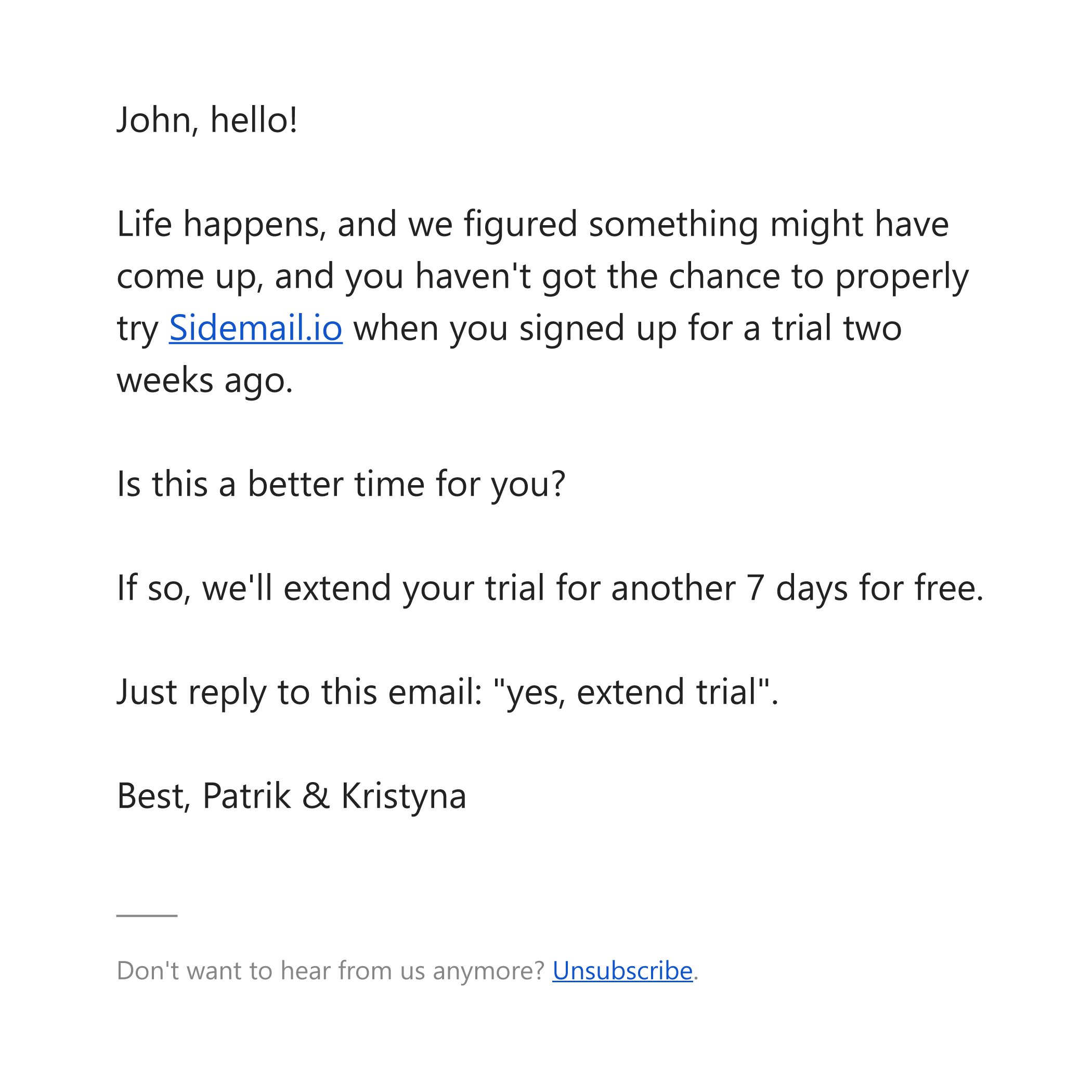 An example of text-based email