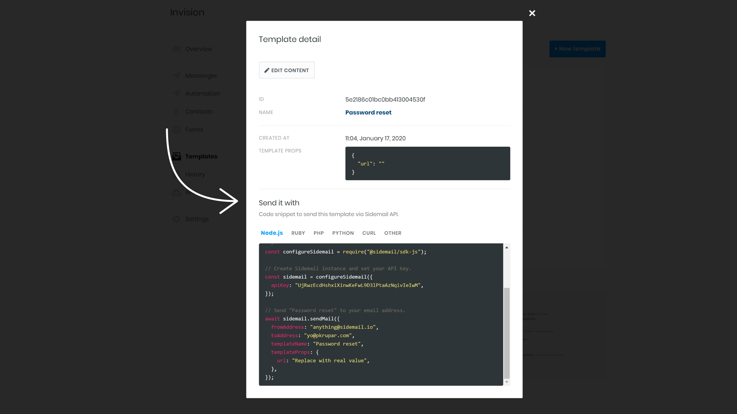 Template code examples