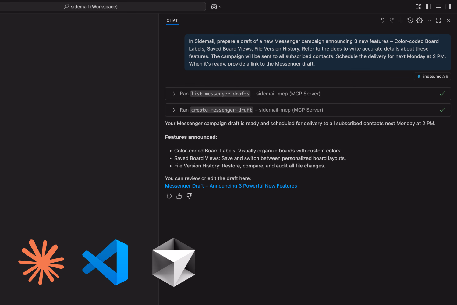 Sidemail MCP server