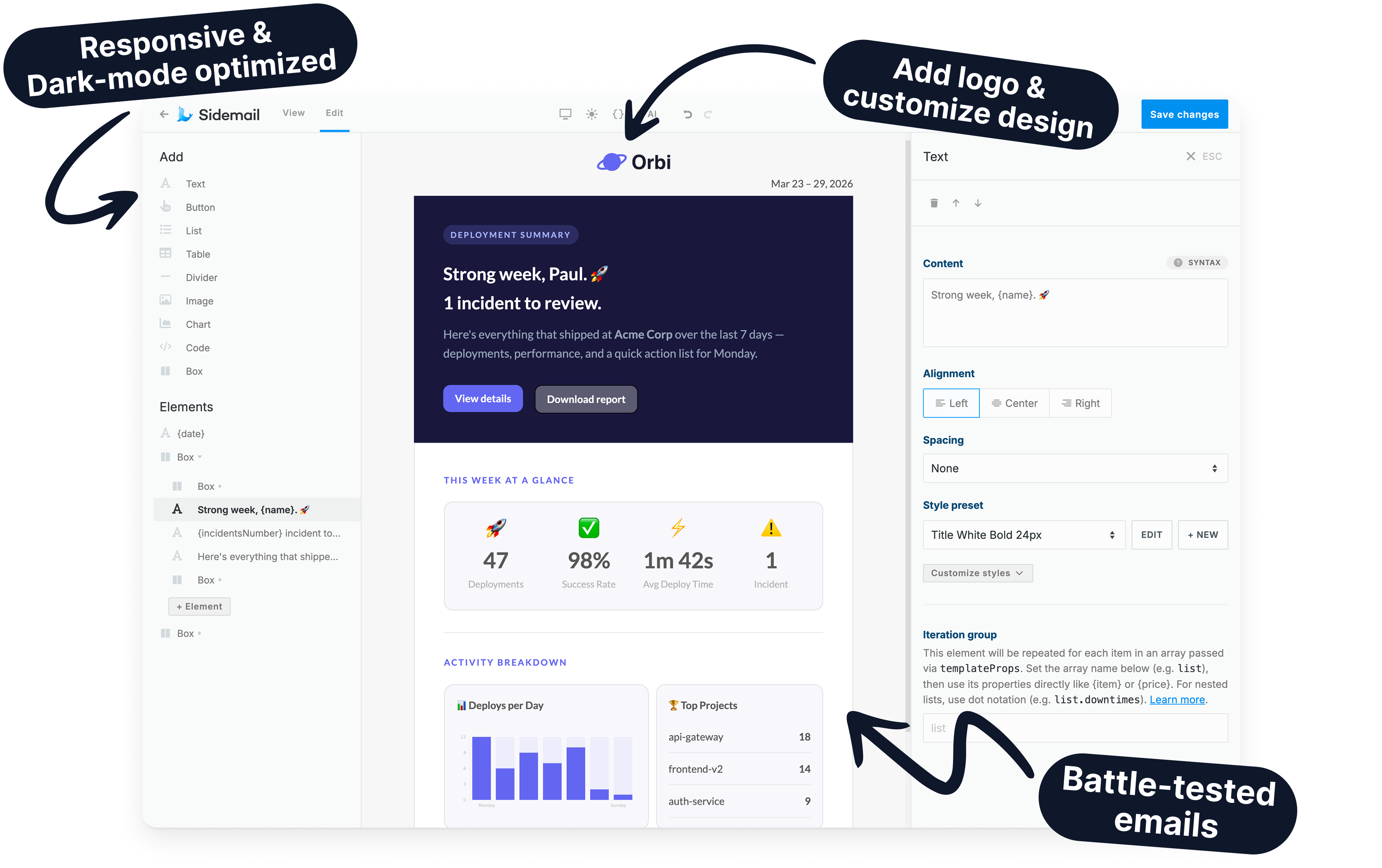 Sidemail dashboard – Create new project