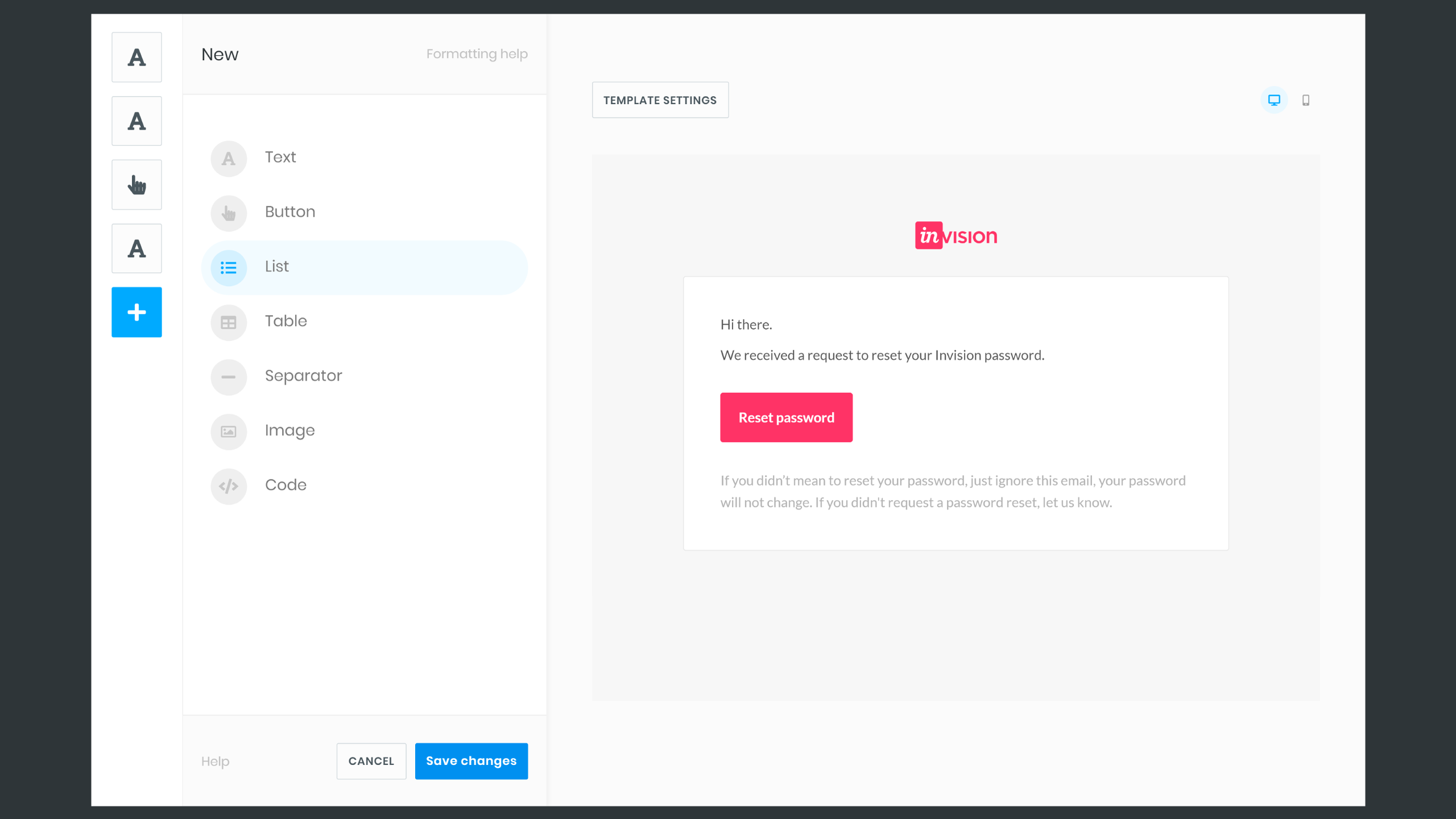 Template editor