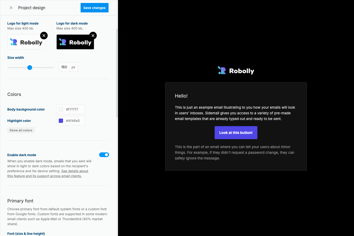 Sidemail dashboard – Create new project