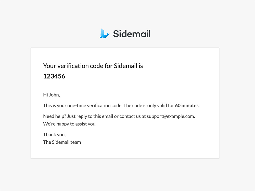 Verification code email template