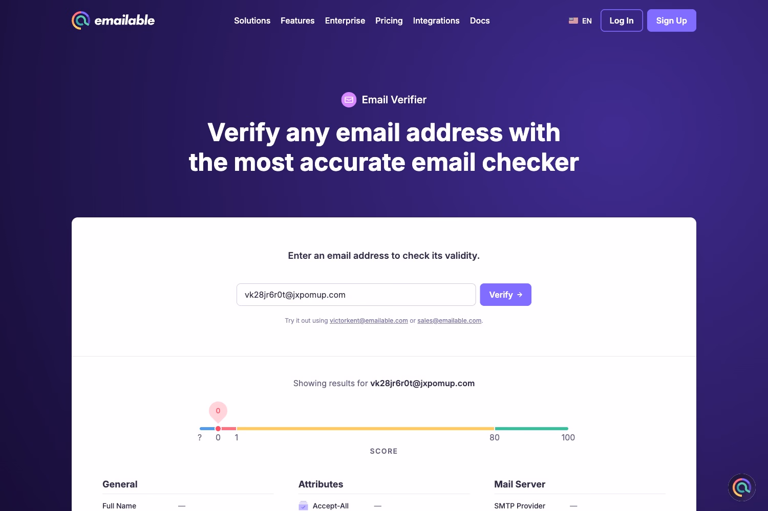 Emailable email verifier screenshot