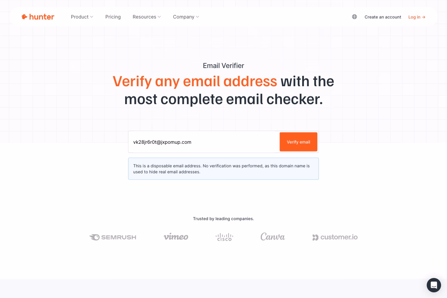 Hunter email verifier screenshot