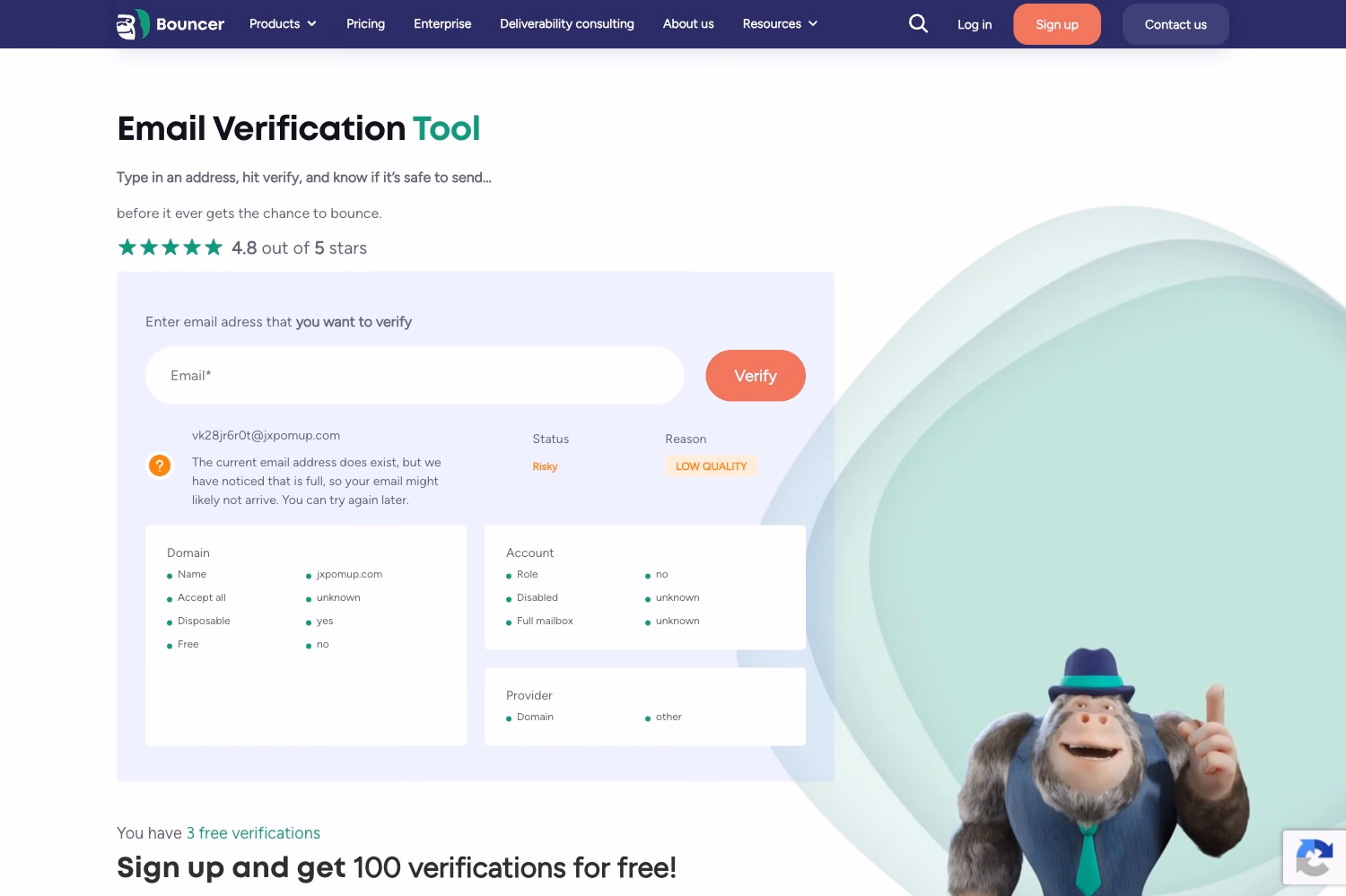 Bouncer email verification tool screenshot