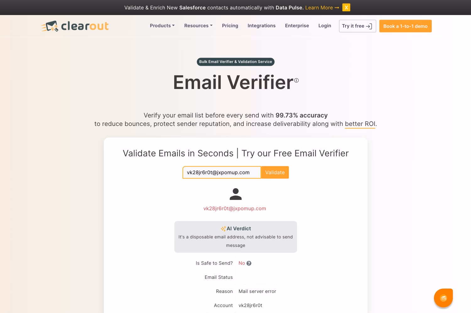 Clearout email verifier screenshot