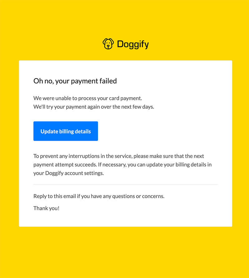 Payment failed email template