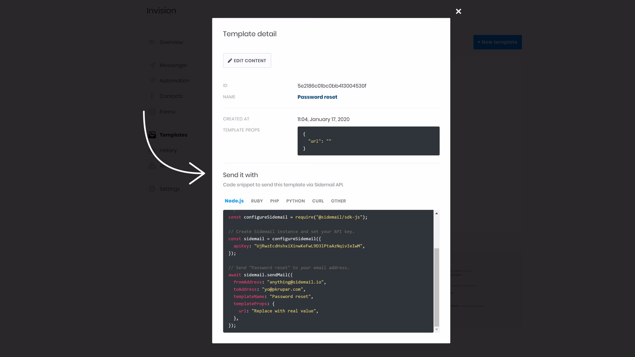Template code examples