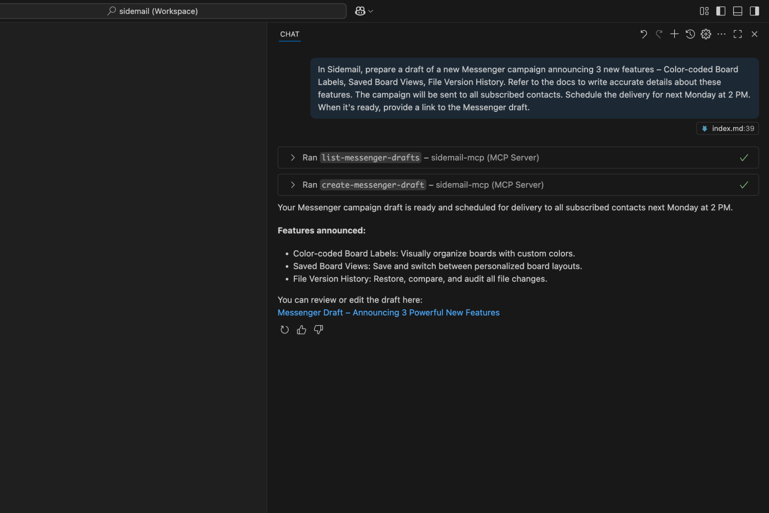 Sidemail MCP server