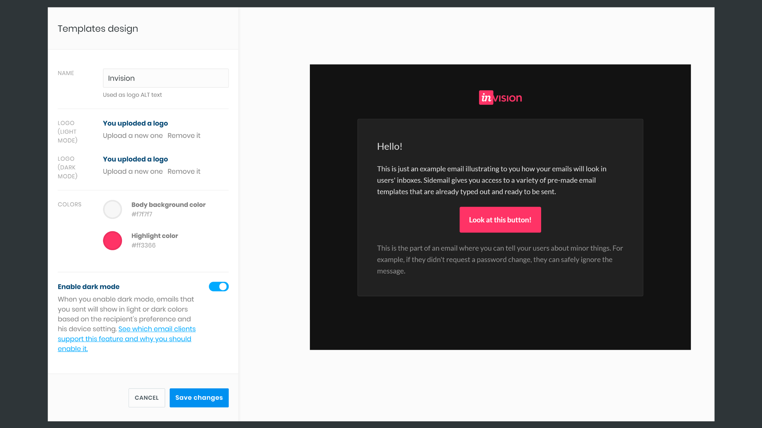 Edit template design