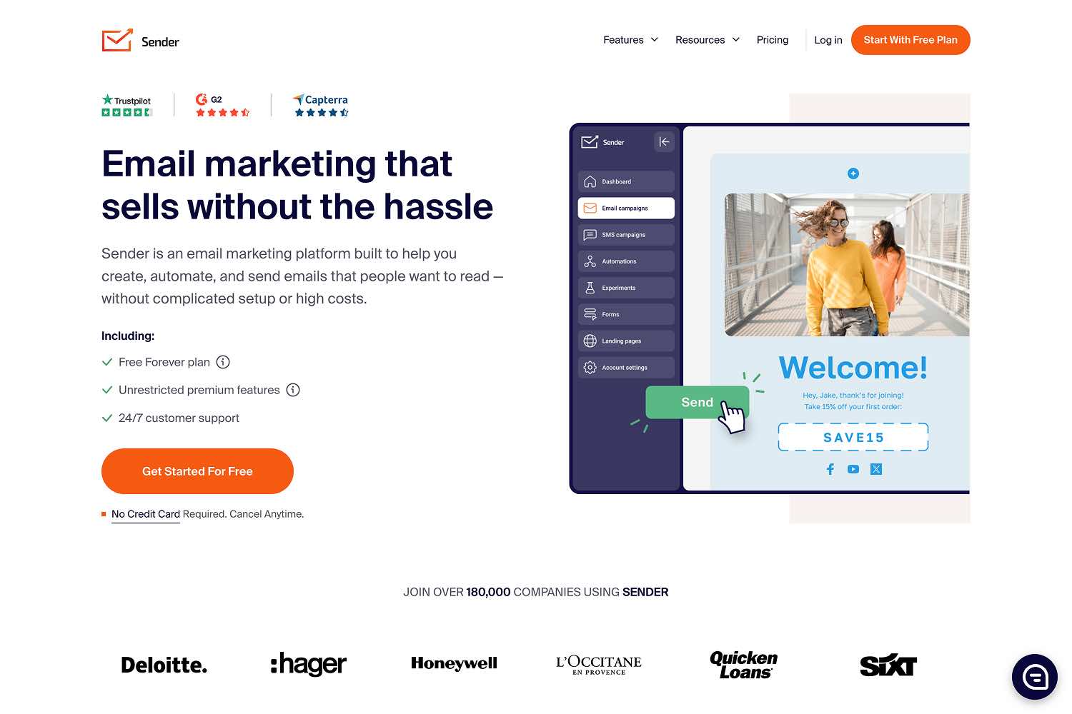 Sender website image