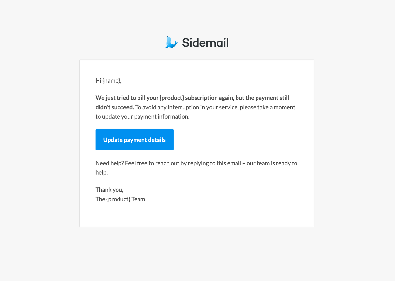 Dunning email example template 2