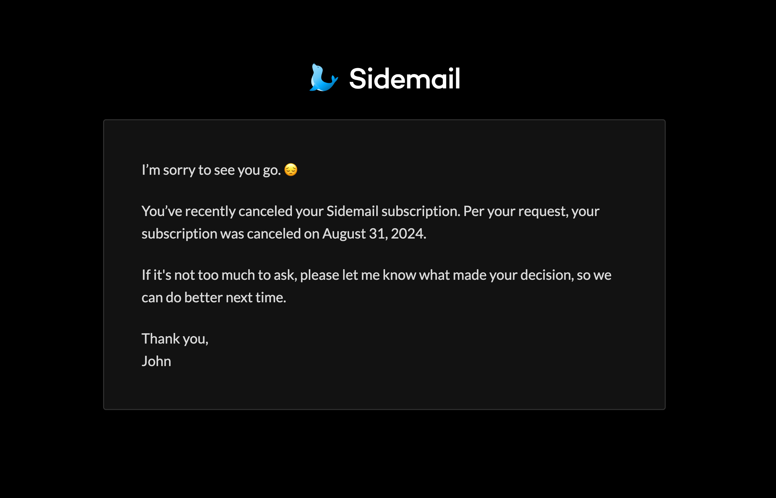 Canceled subscription email