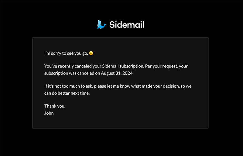 Canceled subscription email template