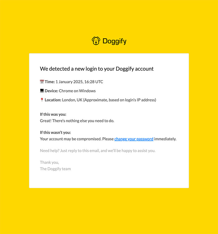 Login alert email template image