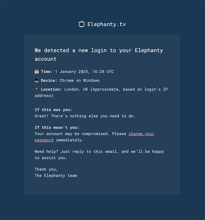 Login alert email template image