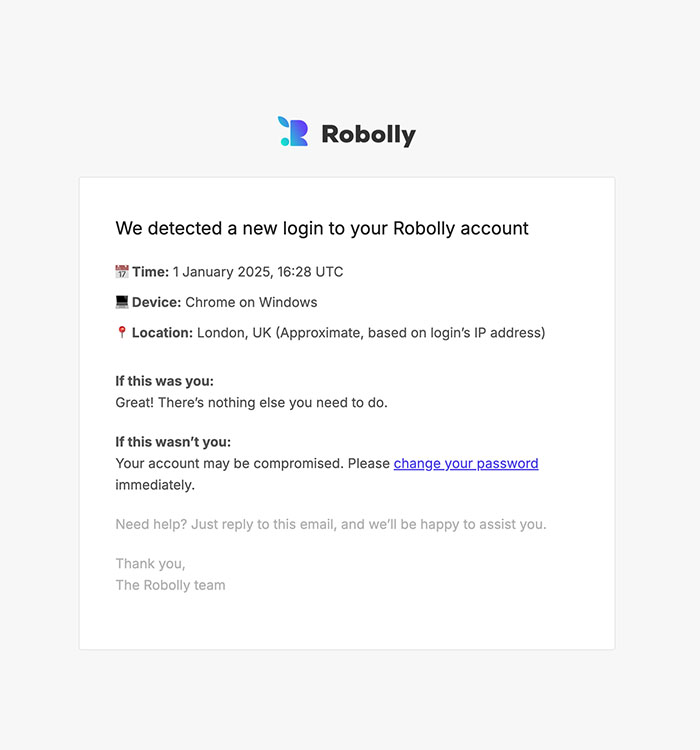 Login alert email template image