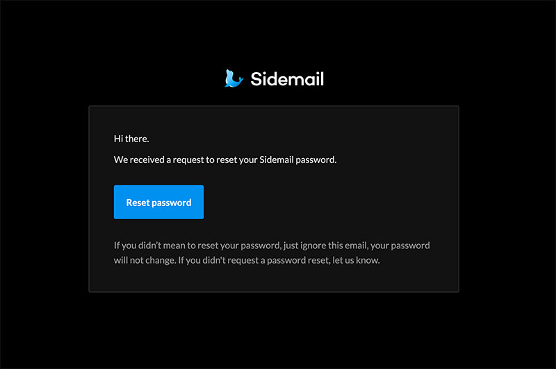 Password reset email