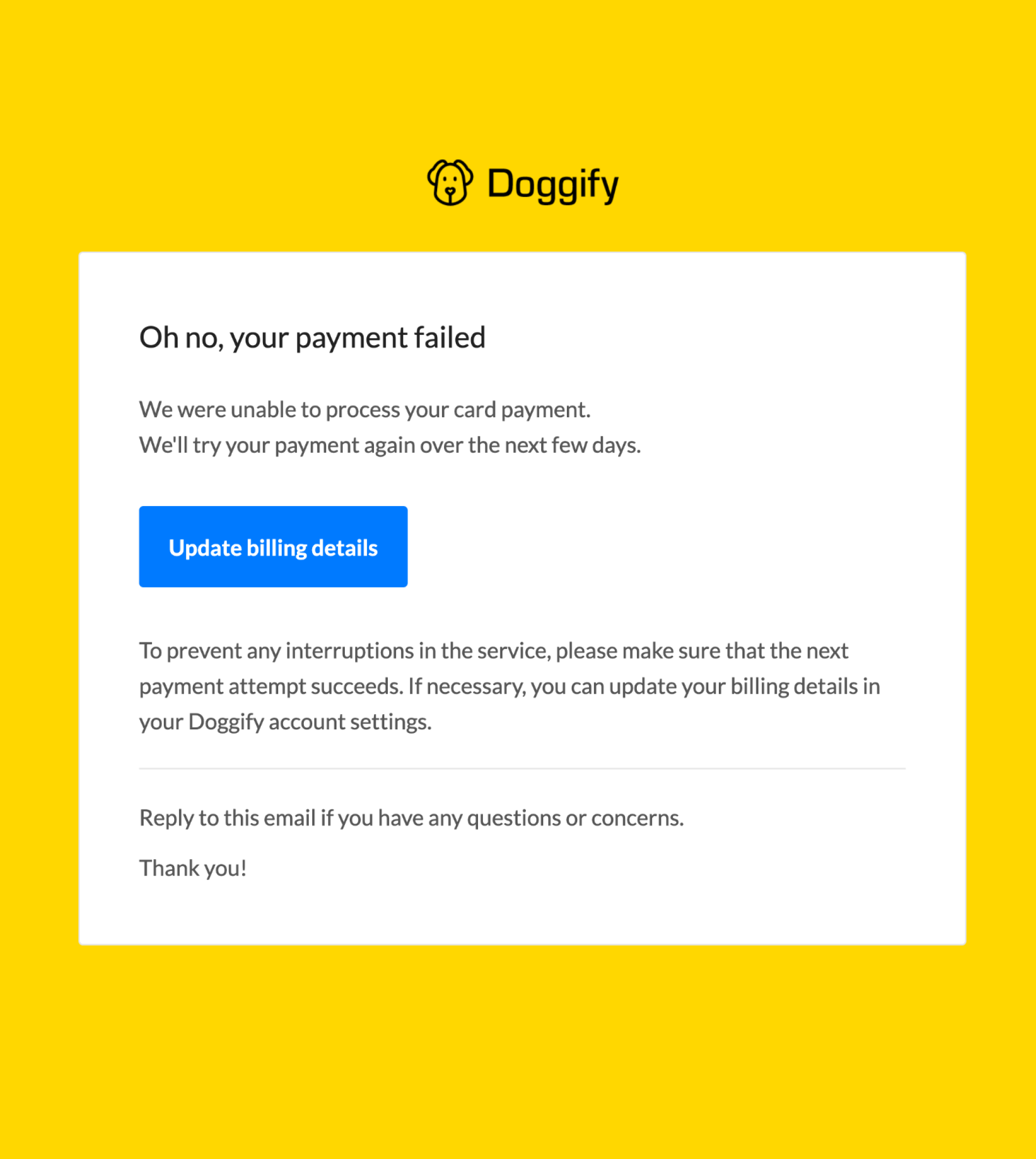 Payment failed email template