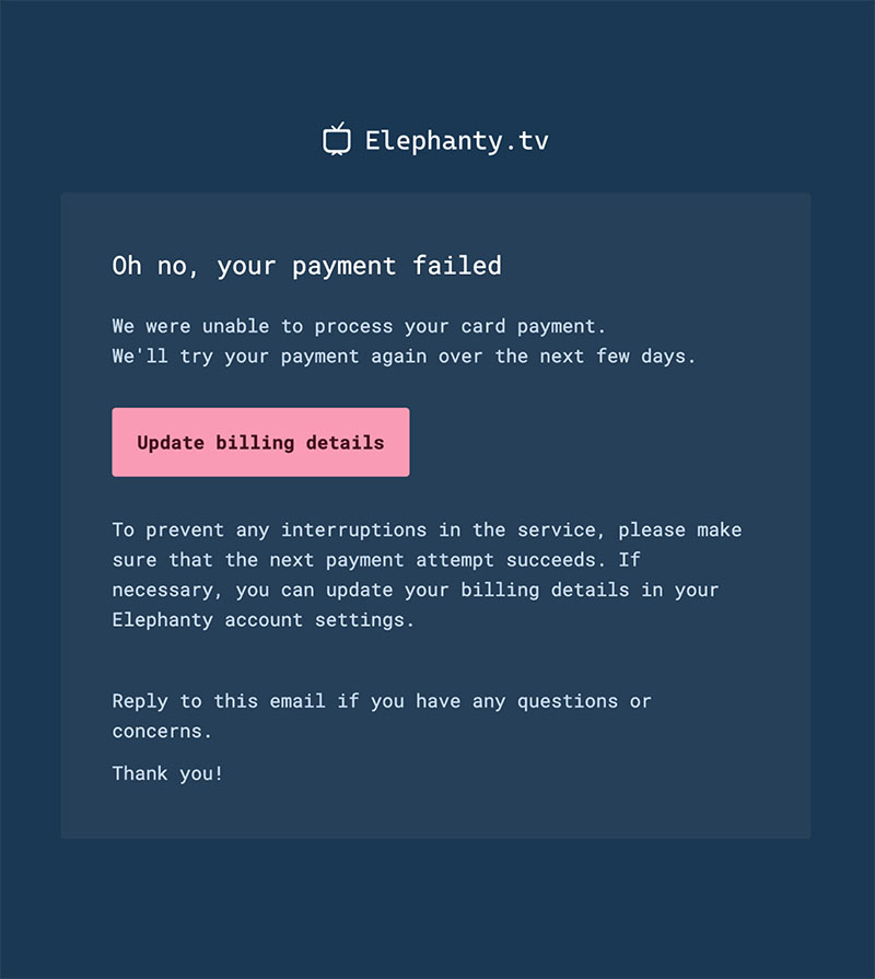 Payment failed email template