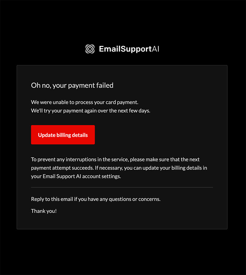 Payment failed email template