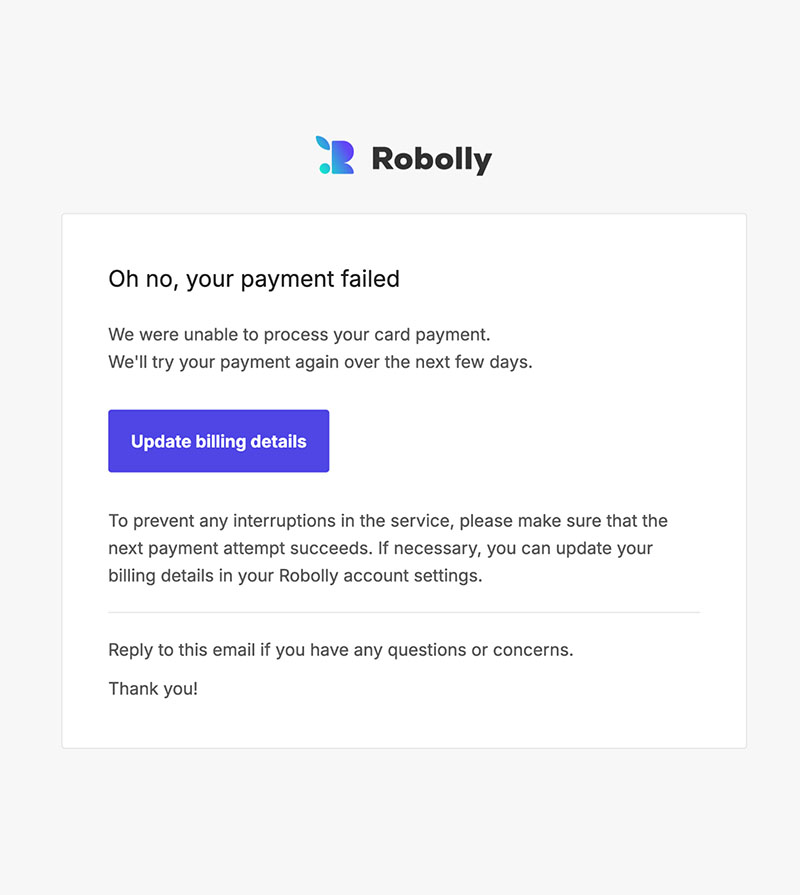 Payment failed email template