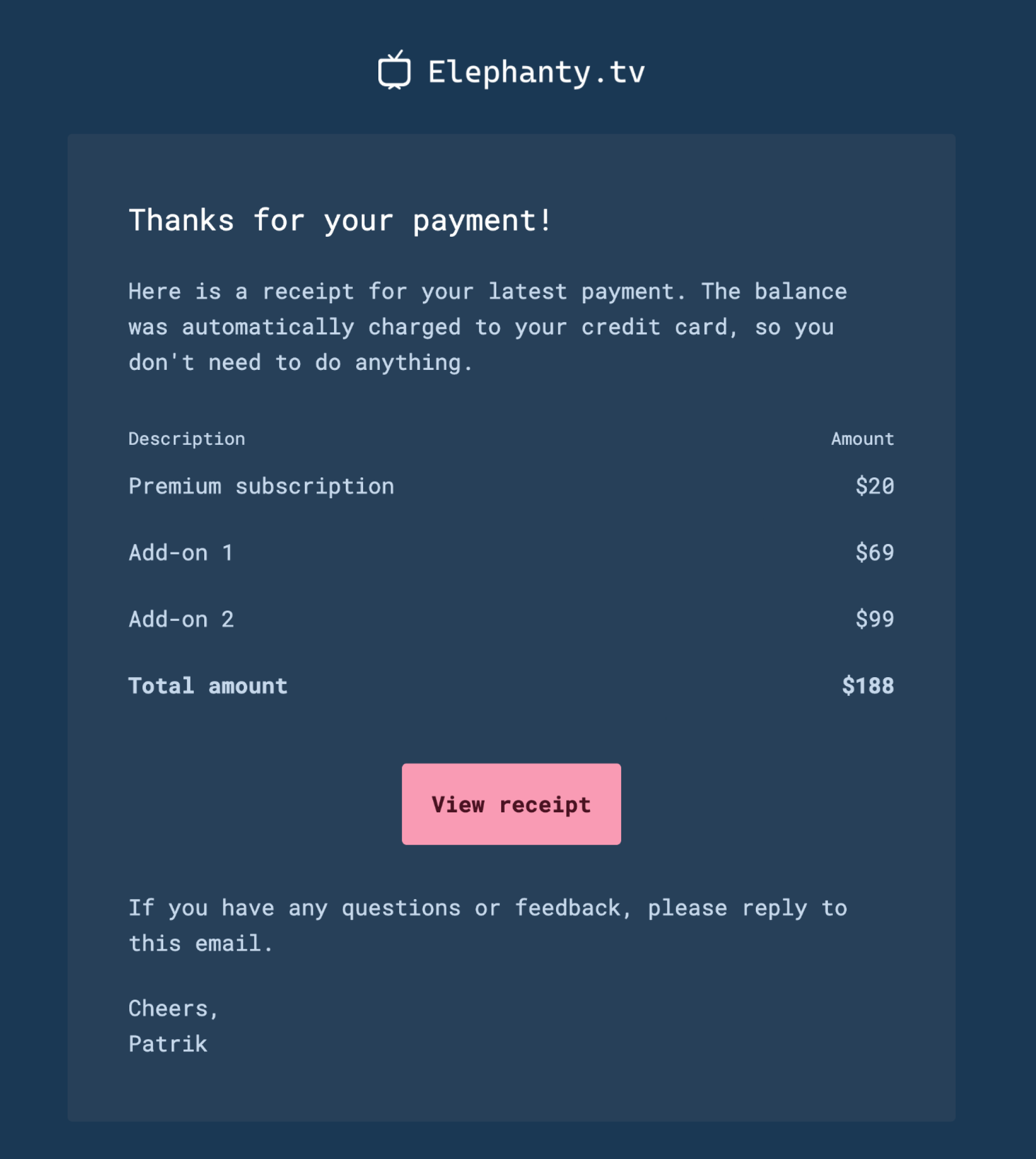 Receipt email template Welltested & Readytouse