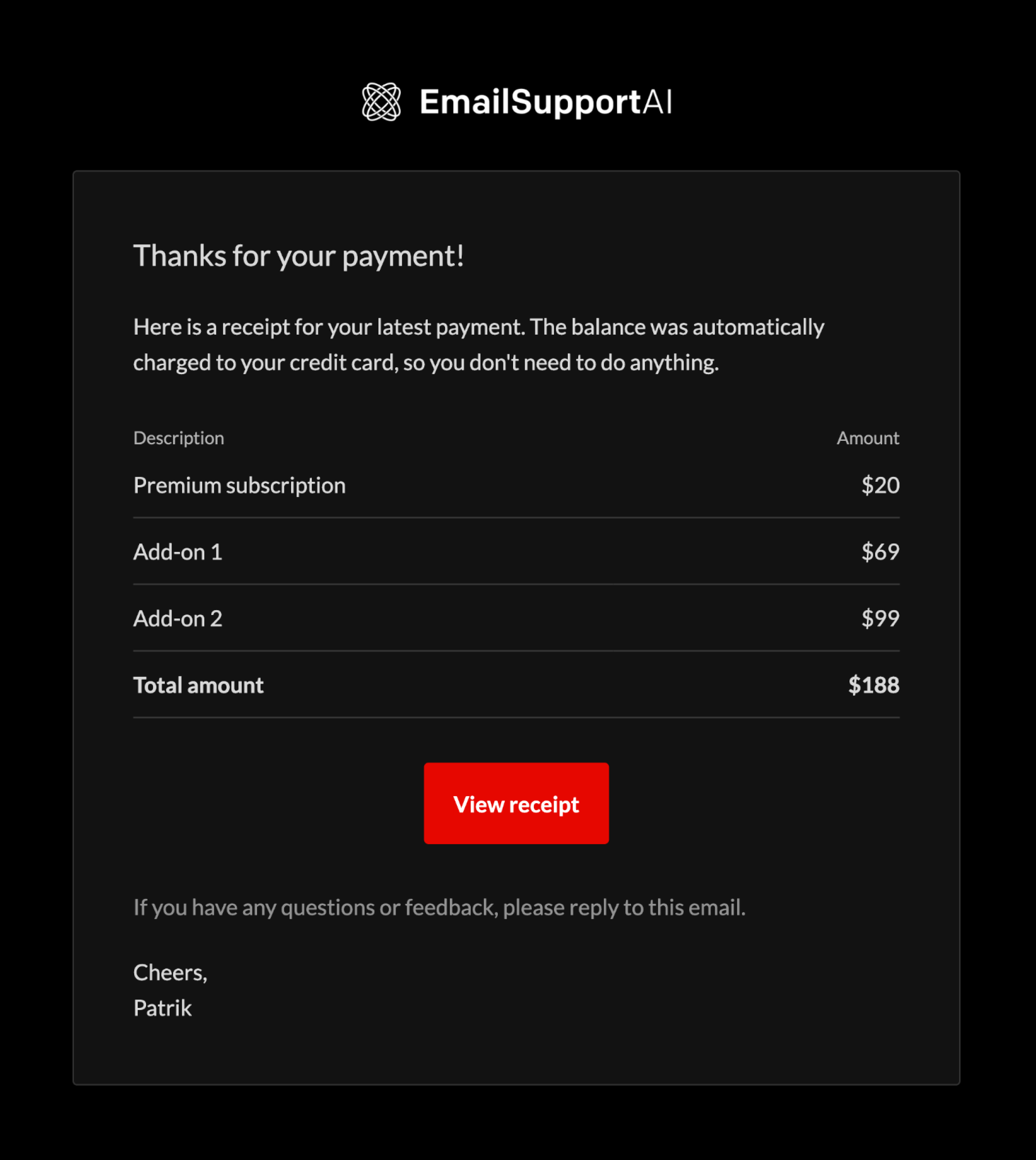 Receipt email template image