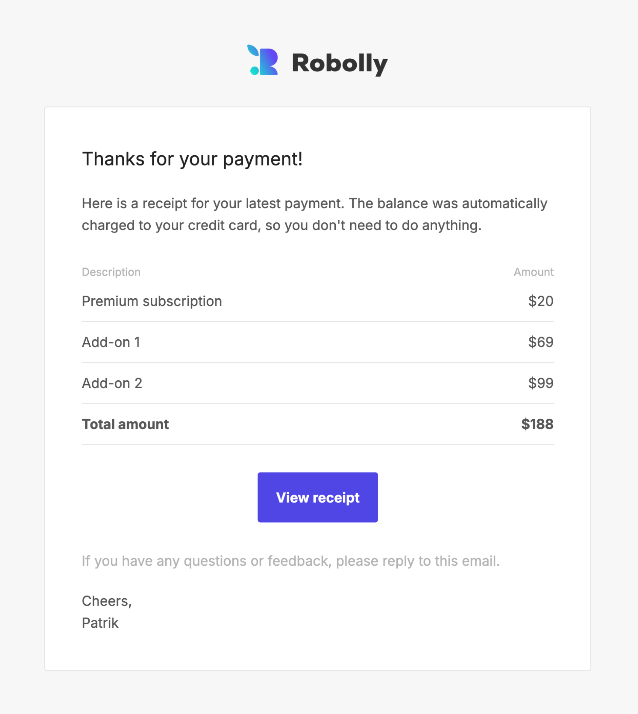 Receipt email template image