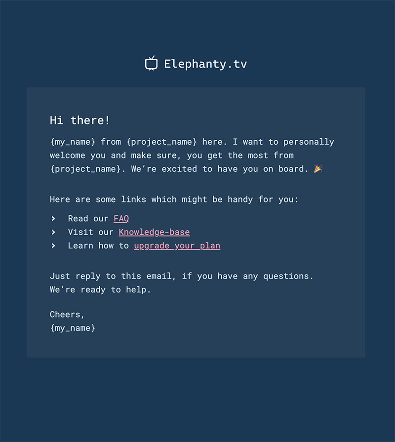 Welcome email template image