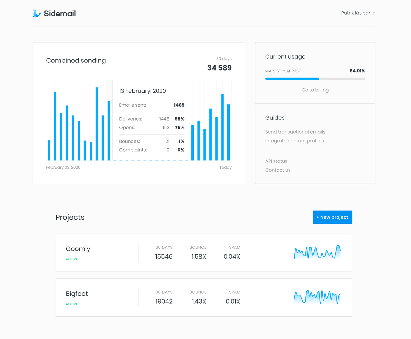 Sidemail dashboard screenshot